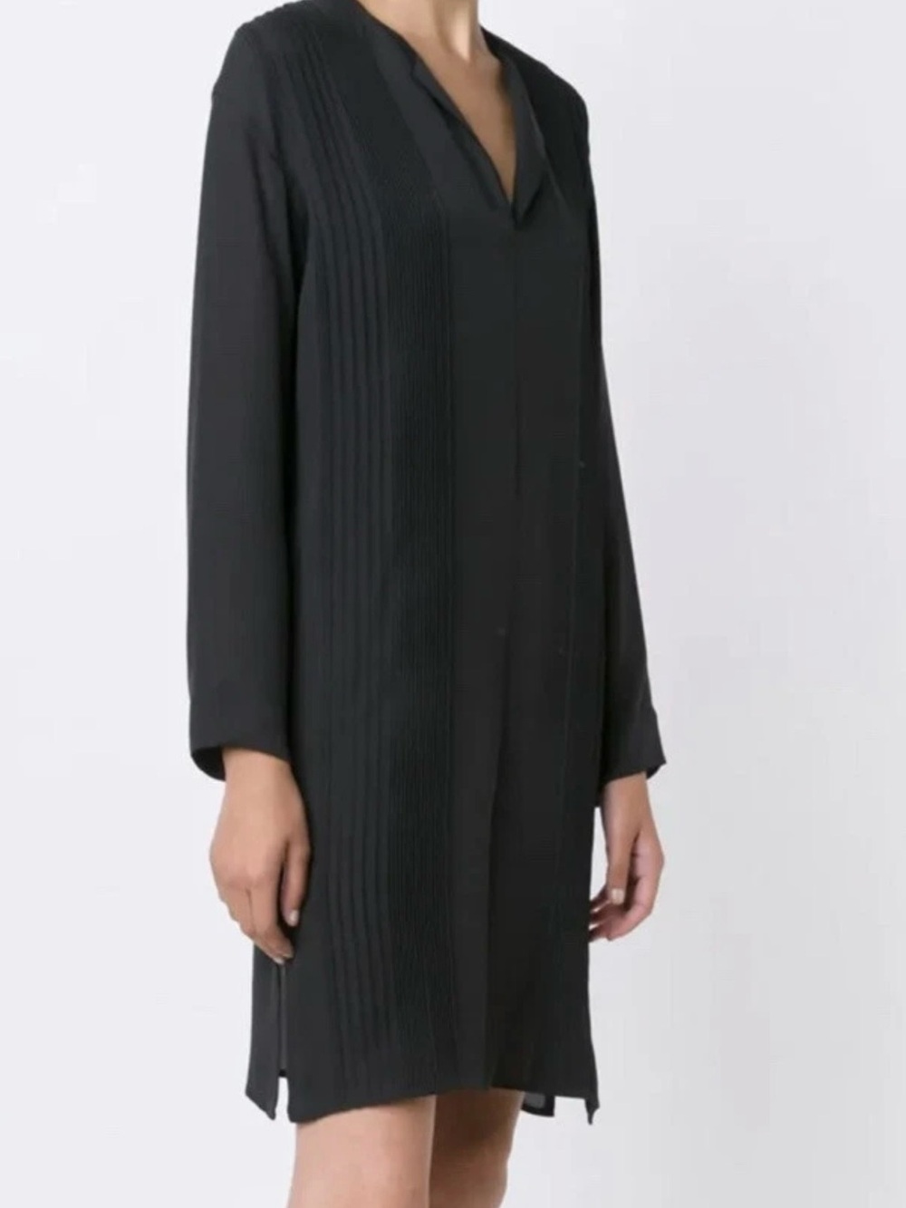 Vince Silk Pintuck Split V-Neck Long Sleeve Minimalist CBK Dress / NEW